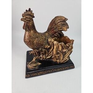 Vintage Heavy Resin Bronze Color Rooster Toothpick Holder Black Farmhouse Rustic